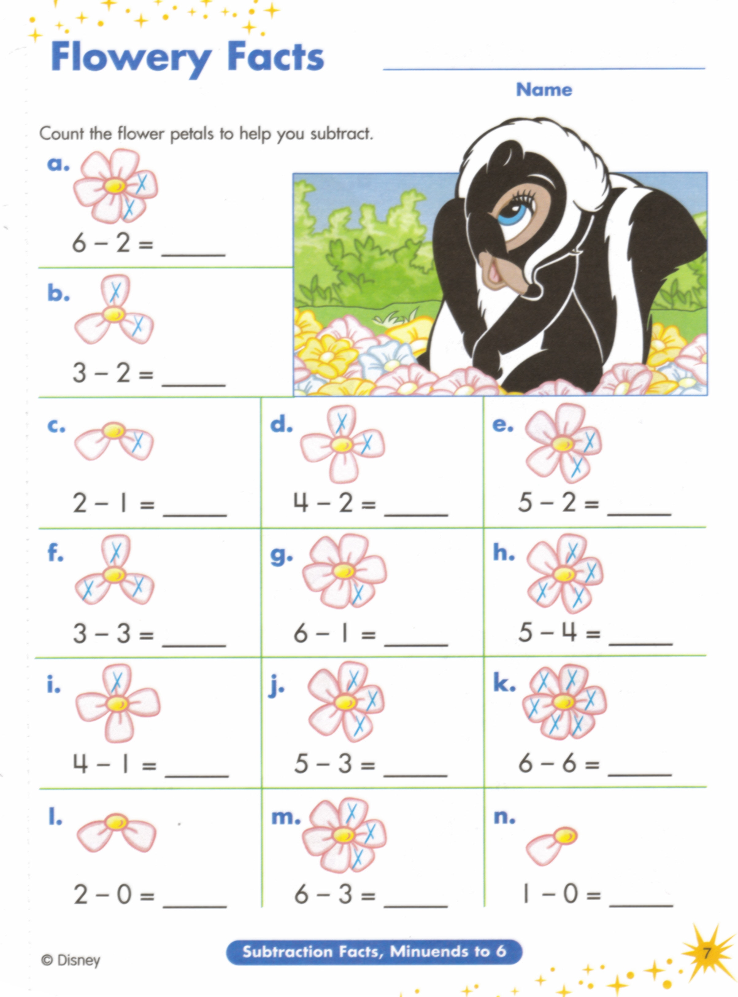 Disney Printing Magic - Disney Subtraction Homeschool Learning Worksheets