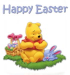 Happy Easter Pooh Card with Basket and Bunny